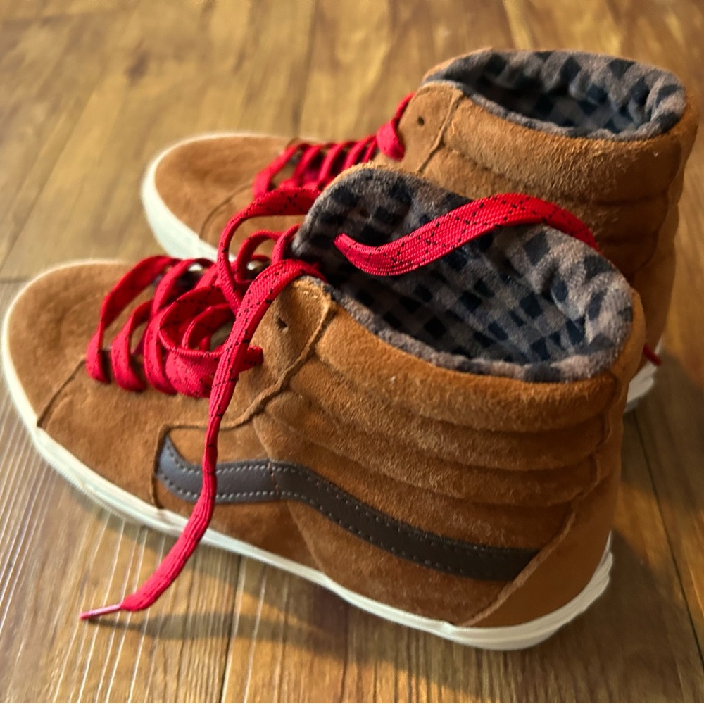 Vans Brown Suede High-Top Sneakers with Red Laces